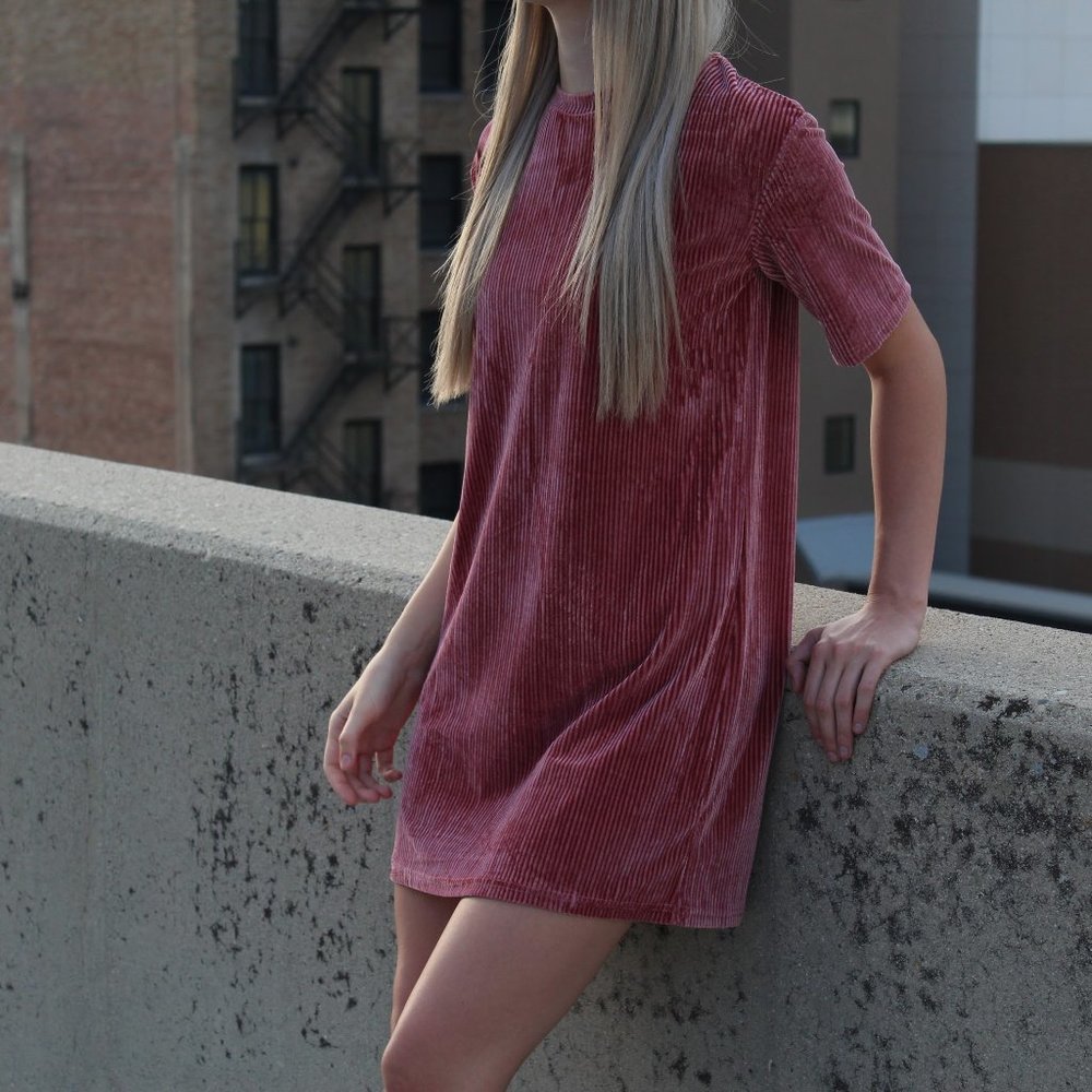 Velvet Ribbed Mini Dress